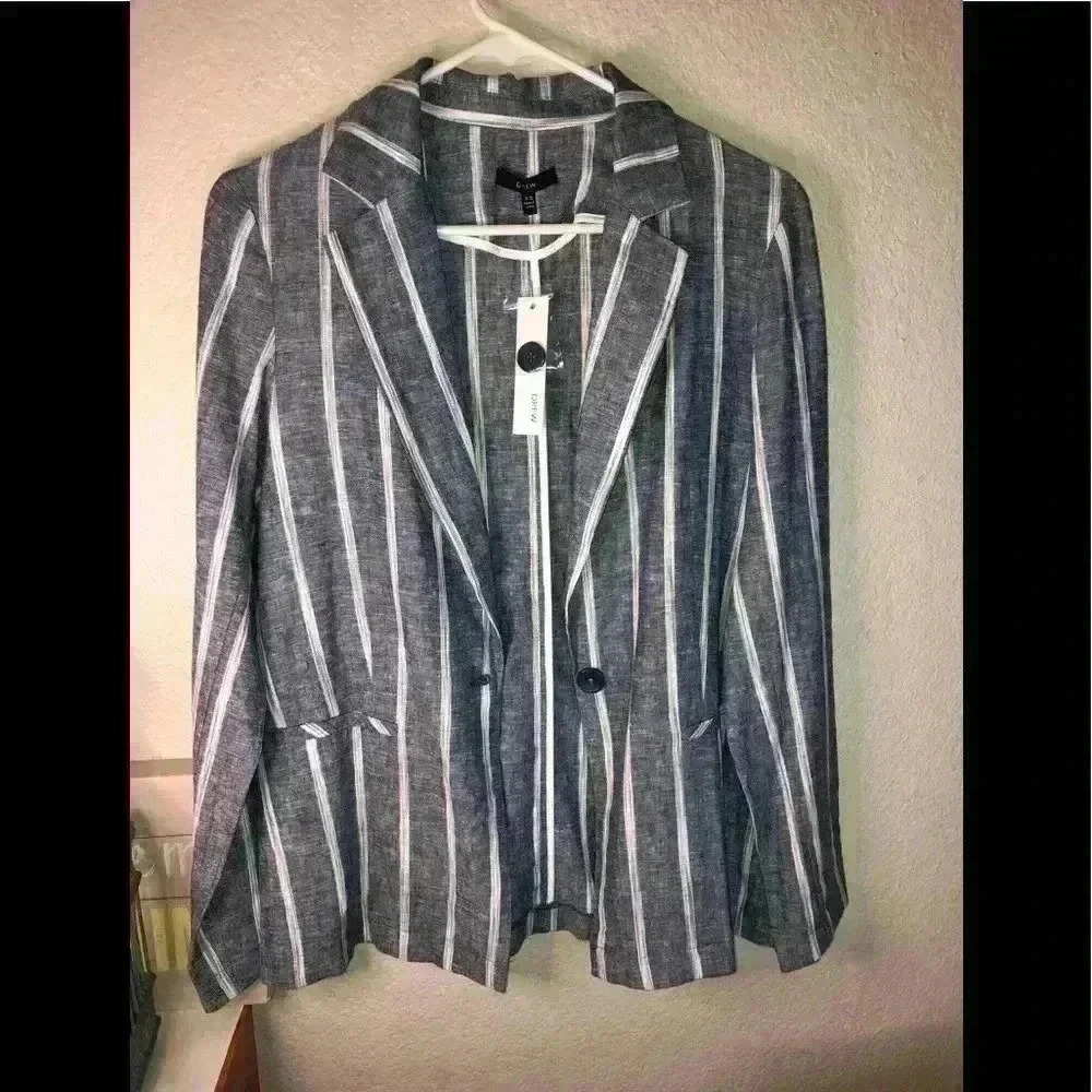 Drew linen blend denim blue and white jacket sz XS NWT